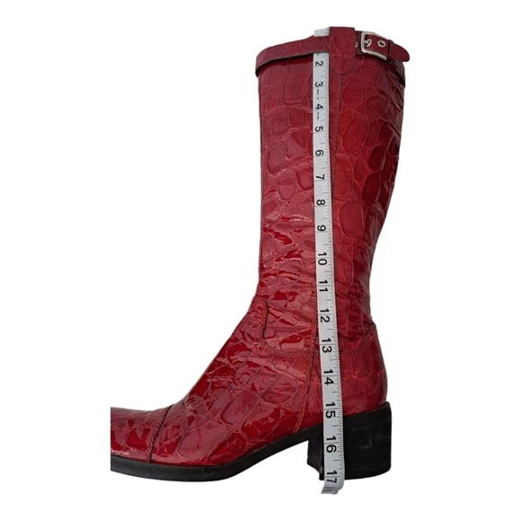 Ecco Burgundy Croc-Embossed Heeled Boots - Picture 11 of 13